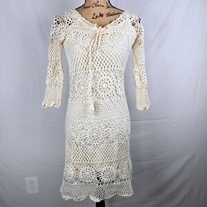QSW Quiksilver Crochet Dress Cream Lace Boho Beach Cover Up S P Ch